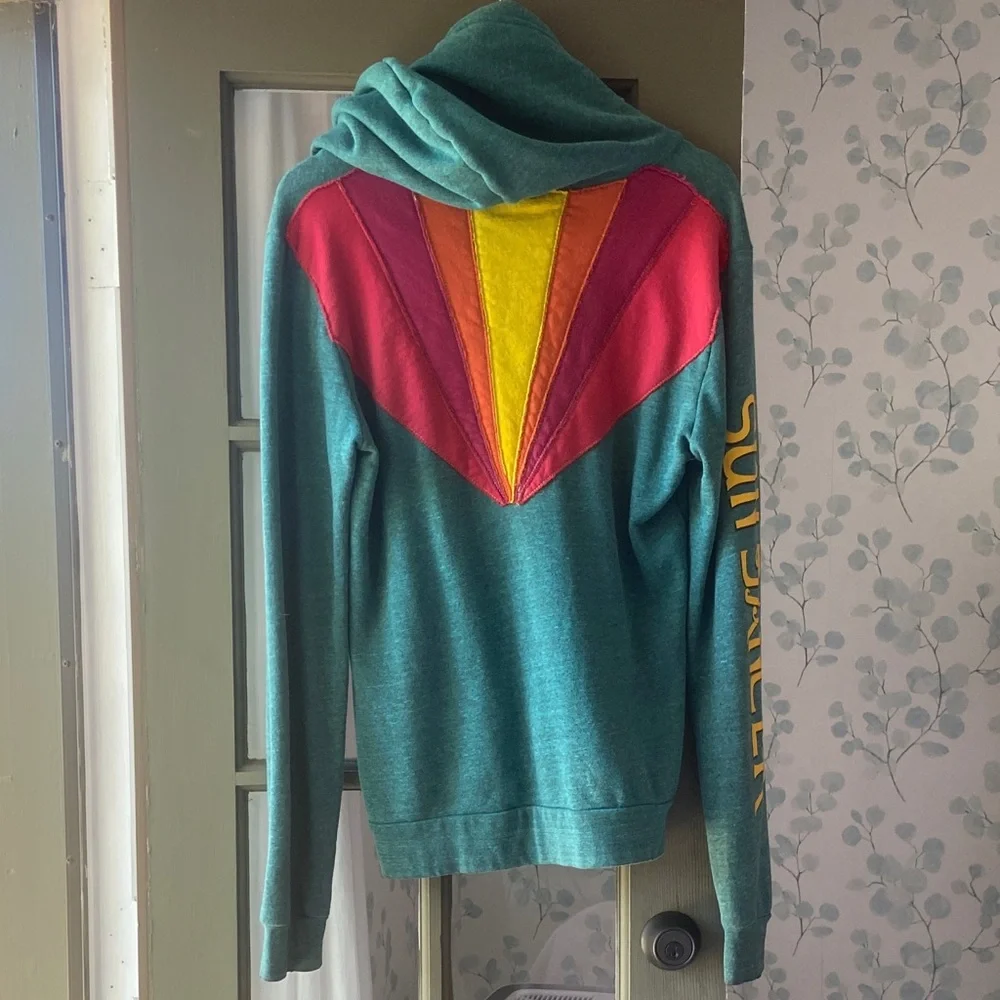 AVIATOR NATION Rare Sunburst style Sundancer Hoodie Teal Green Medium - Picture 1 of 9
